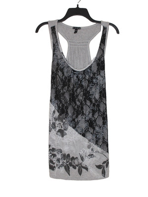 F.A.N.G Women's Racer Back Gray With Lace Over Lay Tunic Tank Top L B69