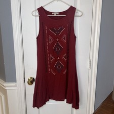 Miami Red Sleeveless Lose Fit Short Dress XS boho 