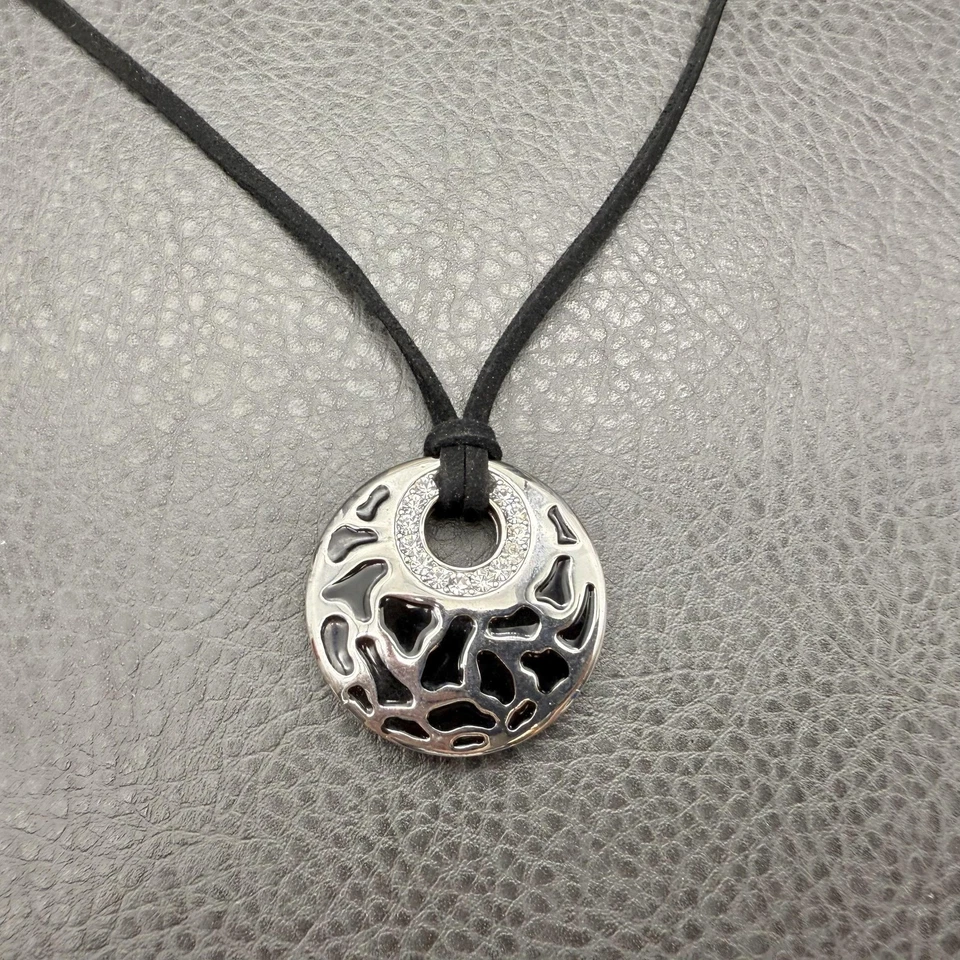 Collar Colgante Lia Sophia Cuero Plateado Cristal Acentos Moderno Boho 18-20 Foto 3 de 4