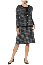 Nina Leonard Women's 2-piece Tweed Cardi and Skirt Set Black/Ivory