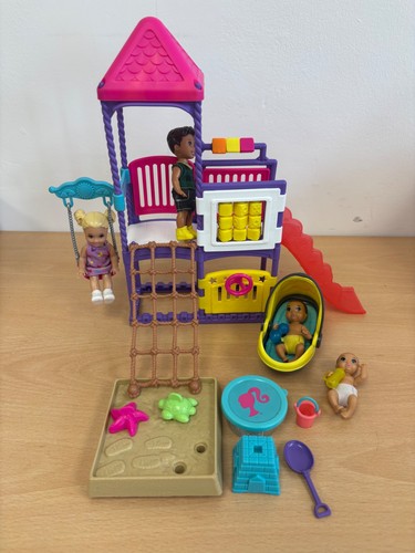 Barbie playground playset with 4x dolls, sandbox & fake sand & accessories