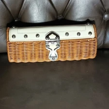 Michael Kors Chic Santorini Tan and Cream Rattan Clutch