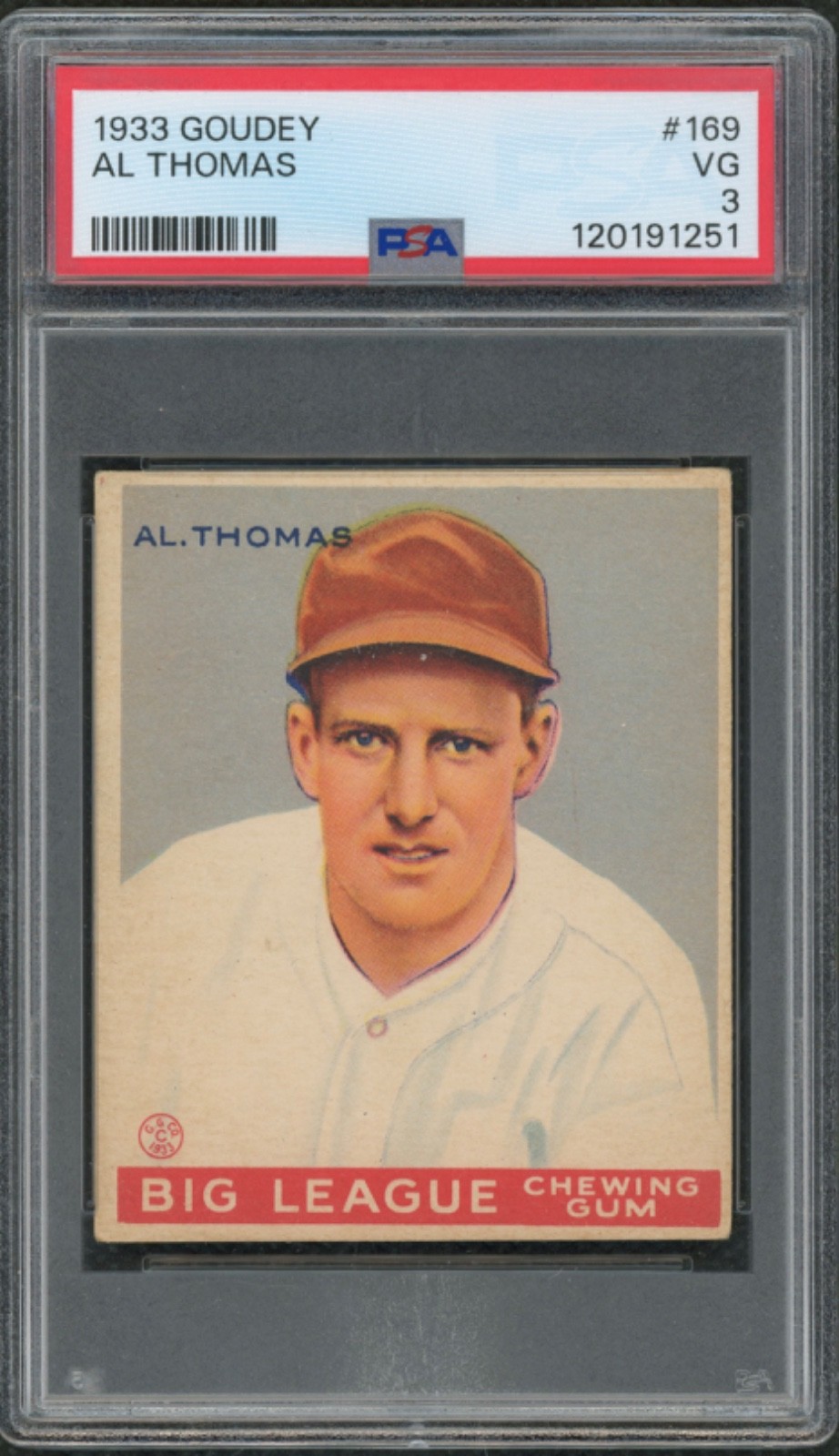 1933 Goudey #169 Al Thomas xx Washington Senators PSA 3