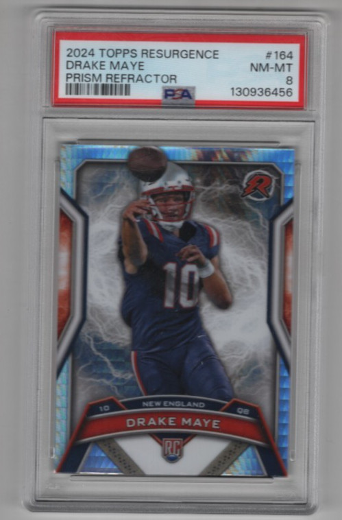 DRAKE MAYE 2024 TOPPS RESURGENCE ROOKIE PRISM REFRACTOR #164 PSA 8 NM PATRIOTS