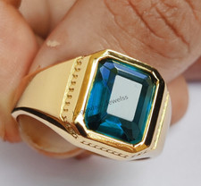 Natural Blue Topaz Men's Ring 925 Sterling Silver Gold Plated Engagement Ring