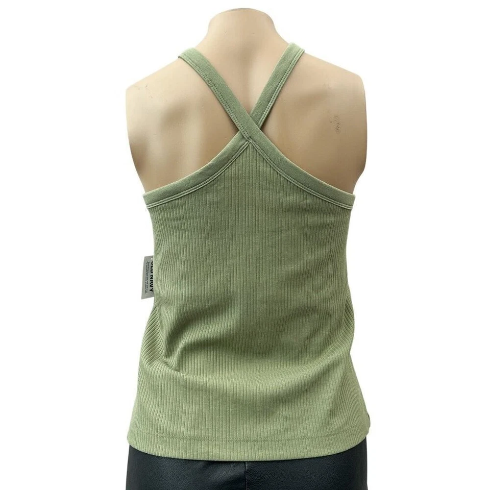 Camiseta sin mangas antigua verde marino acanalada tejida sin mangas con correa cruzada halter para mujer XL NUEVA CON ETIQUETAS Foto 4 de 4