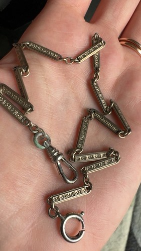 Vintage Art Deco Signed JS 1/10 14k White Gold Filled Watch Chain 14 Inch