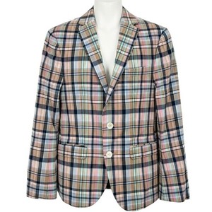 Lauren Ralph Lauren Boys 12R Plaid Cotton 2-Button Blazer Pink Blue Tan - AC