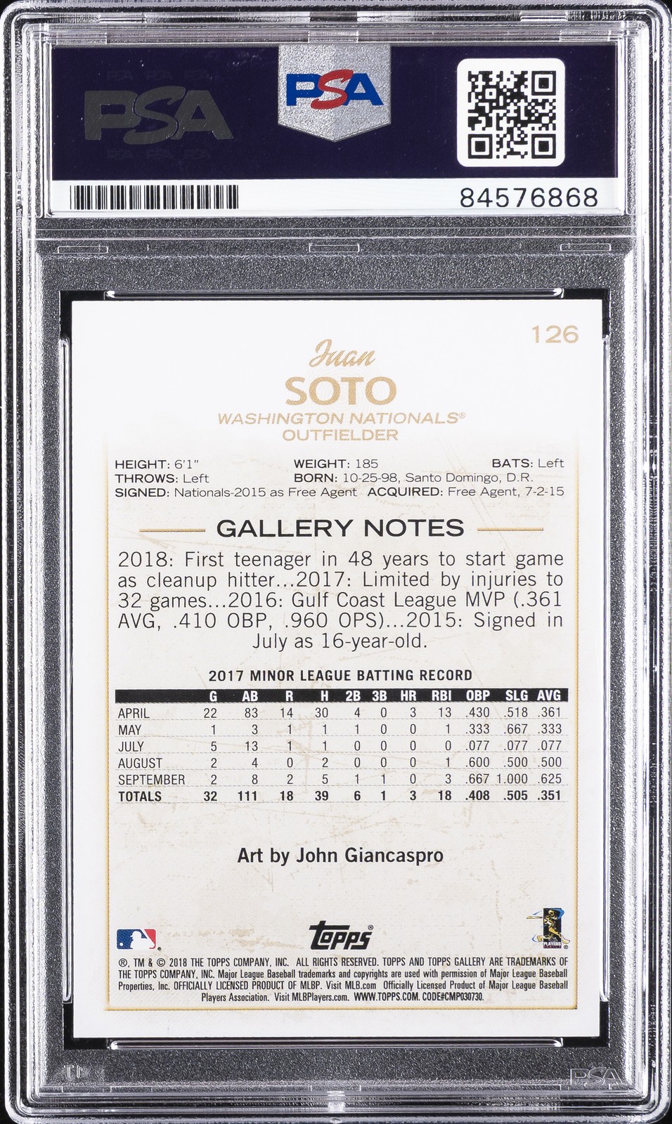 TRADING CARD AUTOGRAPHED JUAN SOTO PSA DNA 10 view 2