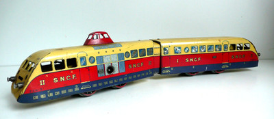 HORNBY TRAINS TRIEBWAGEN SNCF MECHANISCH BLECH Lg 39cm FUNKTIONIERT 50er Jahre