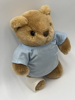 Jerry Elsner Pets Get Well Soon Teddy Bear 10'' Blue Hospital Gown Leg Cast CUTE