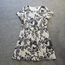Talbots Dress Womens Size 16 Petite Gray Floral Wool A Line Short Sleeve Career 