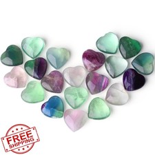 Fluorite Crystal Heart Stone 10pc Polished Love Palm Gemstones
