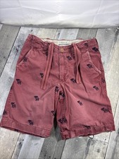 Abercrombie Fitch Kids Khaki Moose Print Shorts Y2K Drawstring Pockets Boys 16
