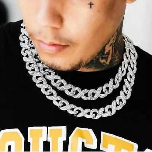 Miami Cuban Infinity Links Chain 15mm Iced A Out Rhinestones White Gold Plated