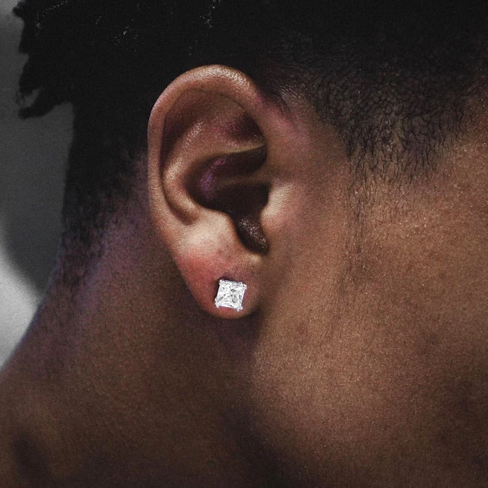 Aretes cuadrados de plata de ley con corte princesa de 6 mm unisex pequeños atornillados traseros Foto 2 de 4