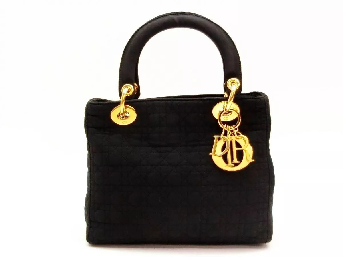 Sac à main Christian Dior Lady Dior Cannage logo fourre tout nylon noir
