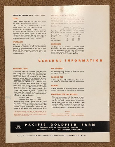Pacific Gold Fish Farm 1952 Catalog Aquarium Wholesale Supply CA VINTAGE HISTORY - Picture 2 of 5