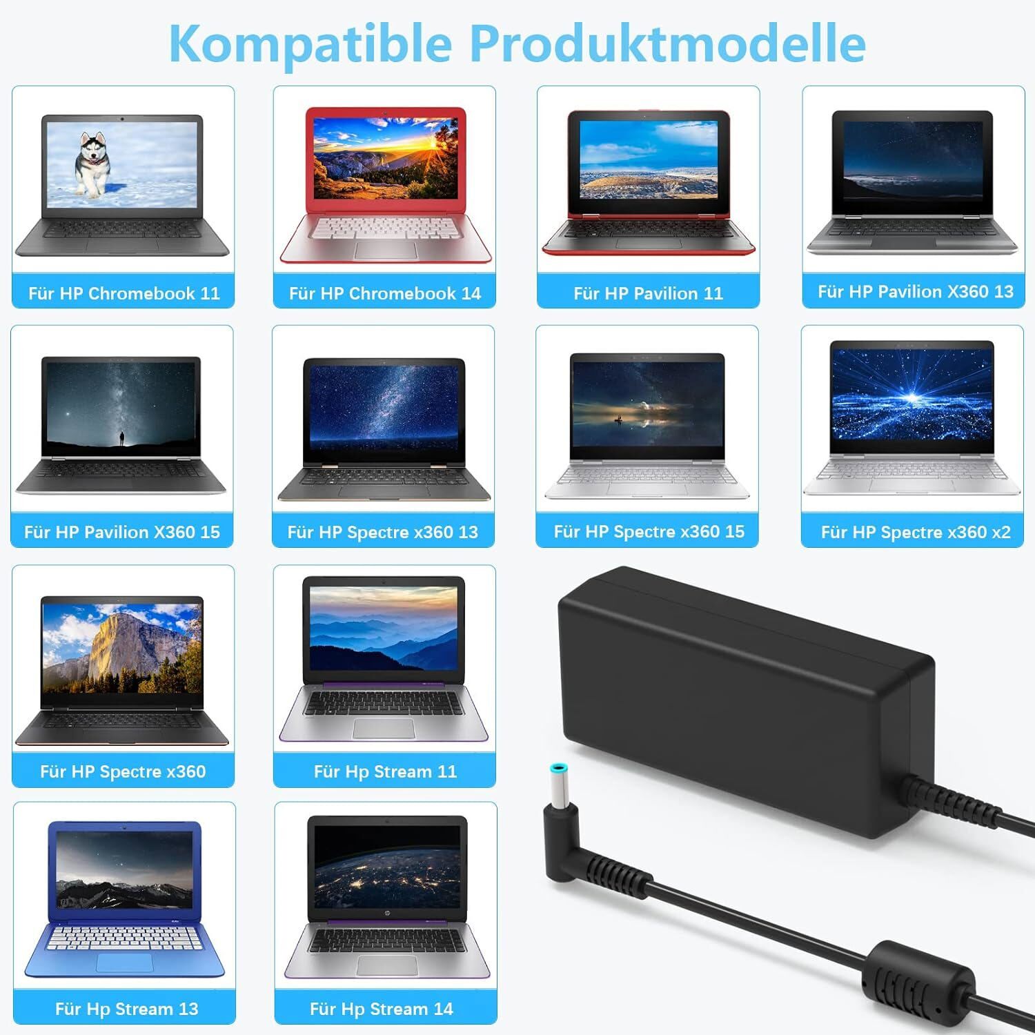 45W Laptop Ladekabel für HP, 19.5V 2.31A Notebook Netzteil Ladegerät 4