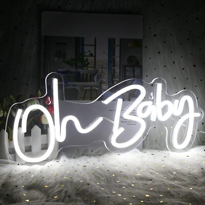 ''Oh Baby'' USB Powered With Switch LED Leuchtreklame Deko. Weiß 16,5 x 6,9'