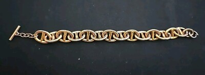 Gold Tone Pop Can Lid Style Chain Link Bracelet With Toggle Clasp 8 Inches