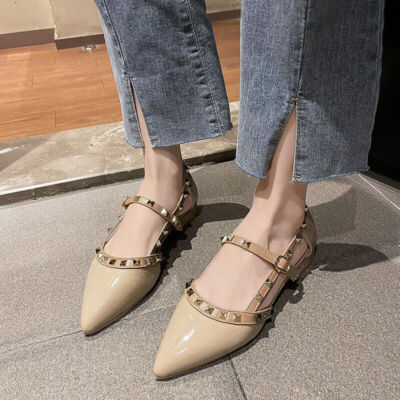 Summer Women's Flats Heeled Shoes Women Ballet Riveted Pointed Toe Dress  Shoes | eBay