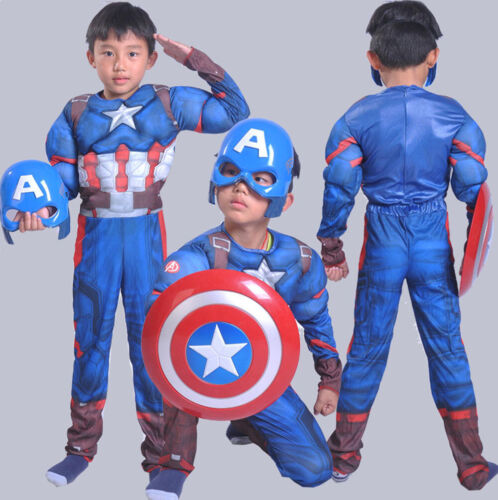 Avengers Captain America Muscle Chest Kid Outfit Fancy Dress Costume Party UK！ - Picture 1 of 11
