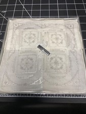 Vintage NOS Appenzell, Switzerland,  Lace Handkerchief with Drawnwork 11” x 11”