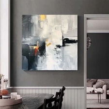 Black hand painted abstract oil painting on canvas modern wall art decor White
