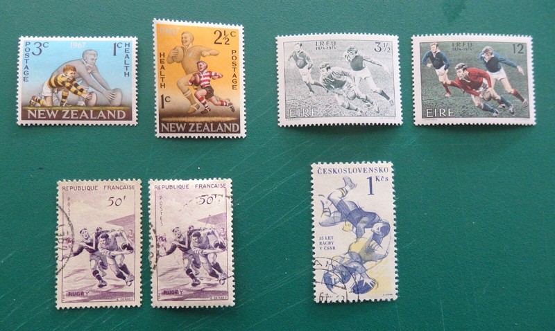 Rugby stamps. Ireland, New Zealand, France, Czechoslovakia