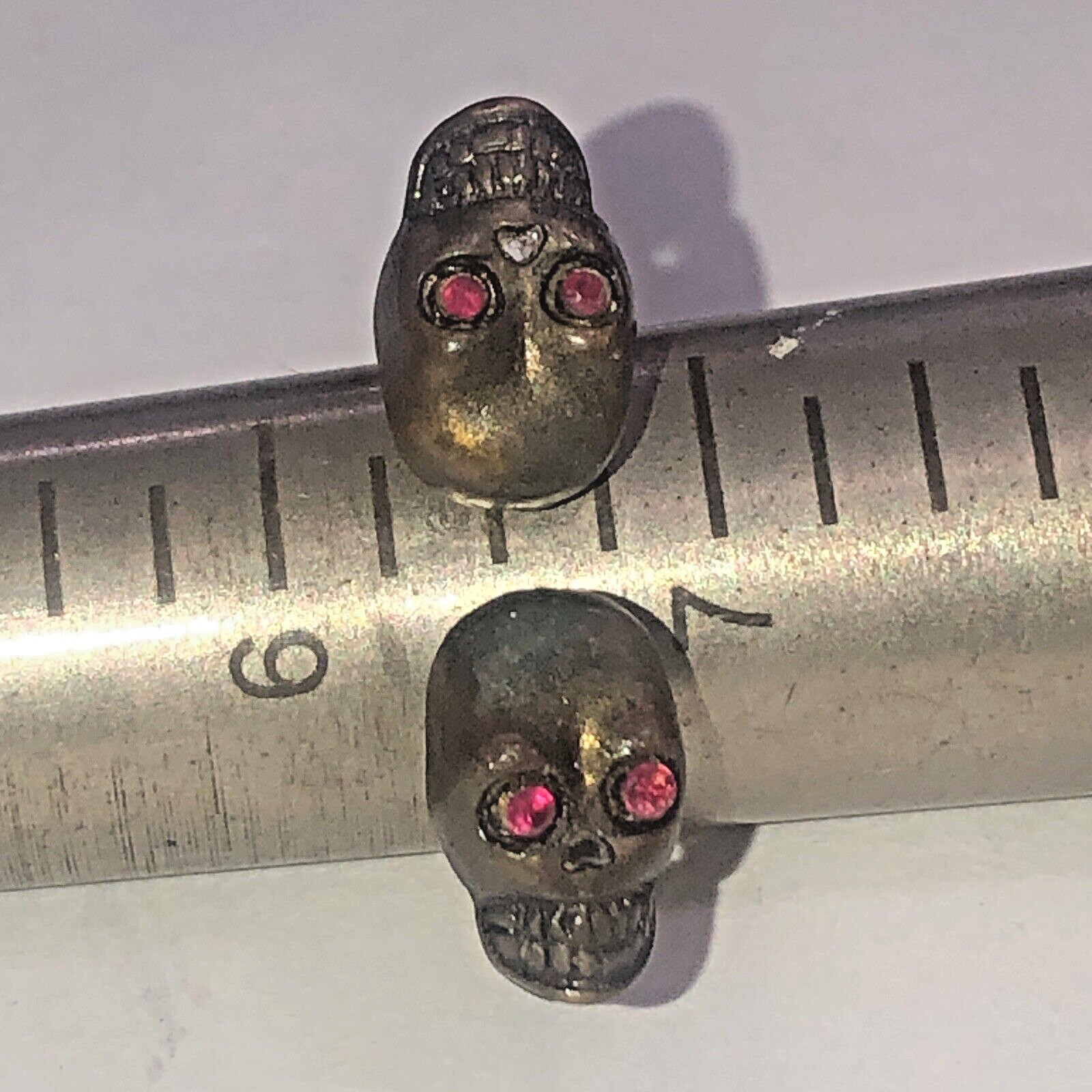 Antique 800 Solid Silver Open Ring Double Skull H… - image 18