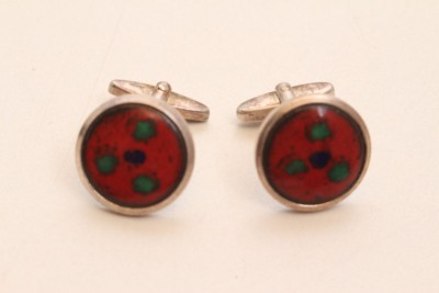 2 schöne Manschettenknöpfe Pair original 1970er vintage Emaille bunt farbenfroh 
