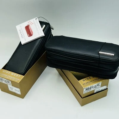 2 NOS New NINE WEST Double Compartment Eyeglass Contact Case Mirror Zip Around