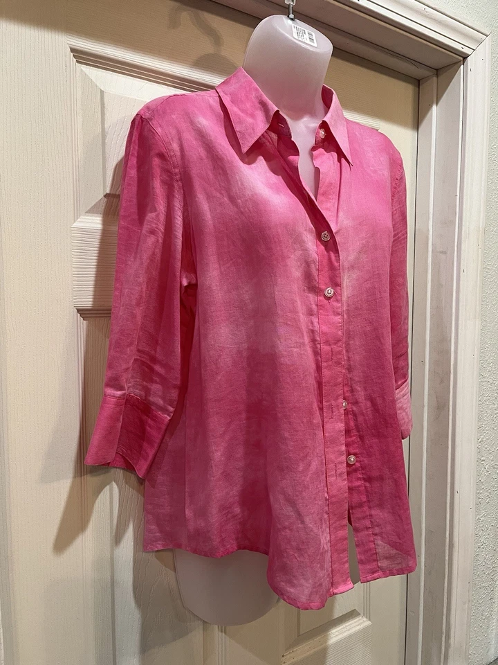 Jamaica Bay Pink Women's Top Blouse Collared Short Sleeve Button Up Size PL - Image 3 of 4
