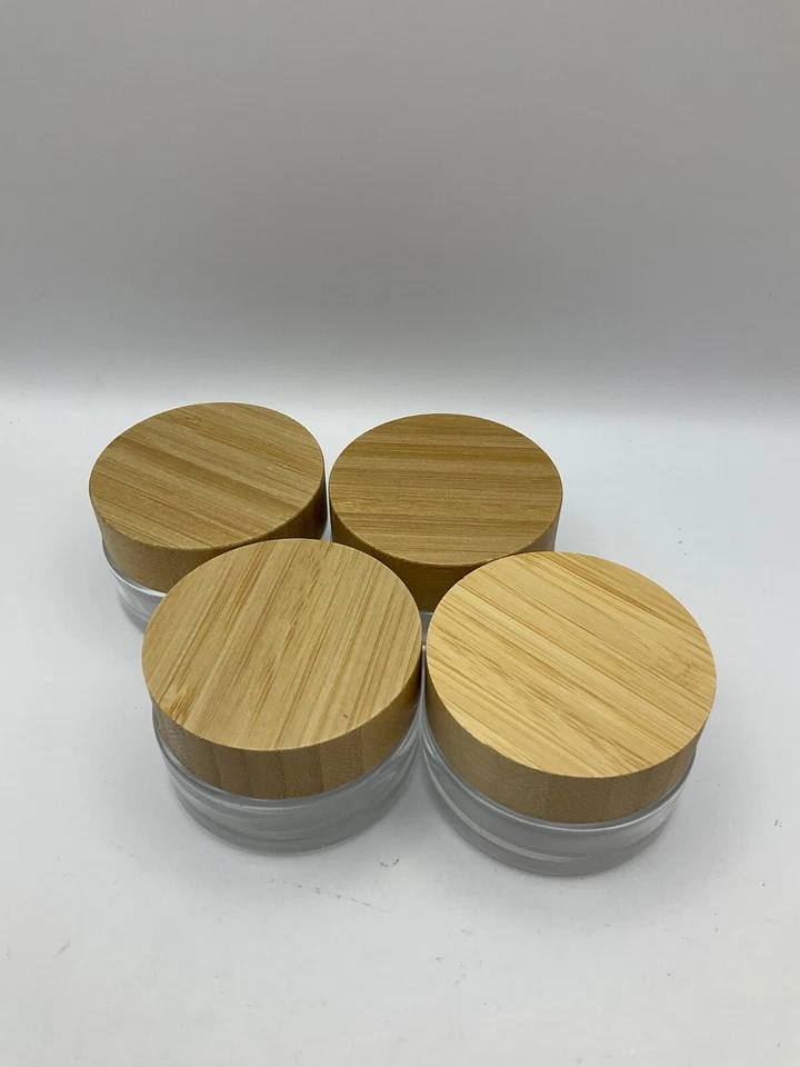 4pcs Empty 1 OZ/30ML Round Clear Glass Jars with Bamboo lids - Image 2 of 4
