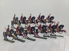 11 Vintage Cast Lead Soldiers Horse Mounted Semi Flat Hand Painted About 54mm