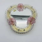 Italian Venetian Murano Glass Mirror Pink Flowers Vanity Dressing Table Top