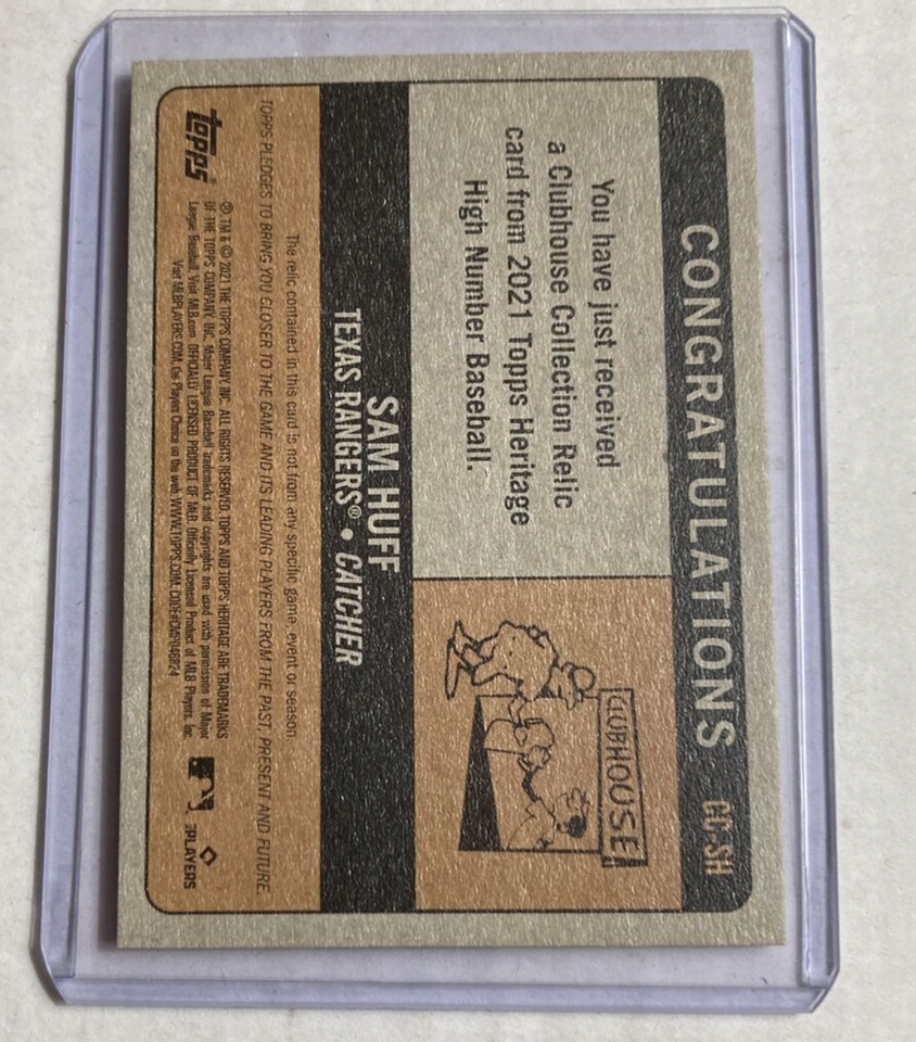 2021 Topps Heritage High Number SAM HUFF Bat Relic Clubhouse