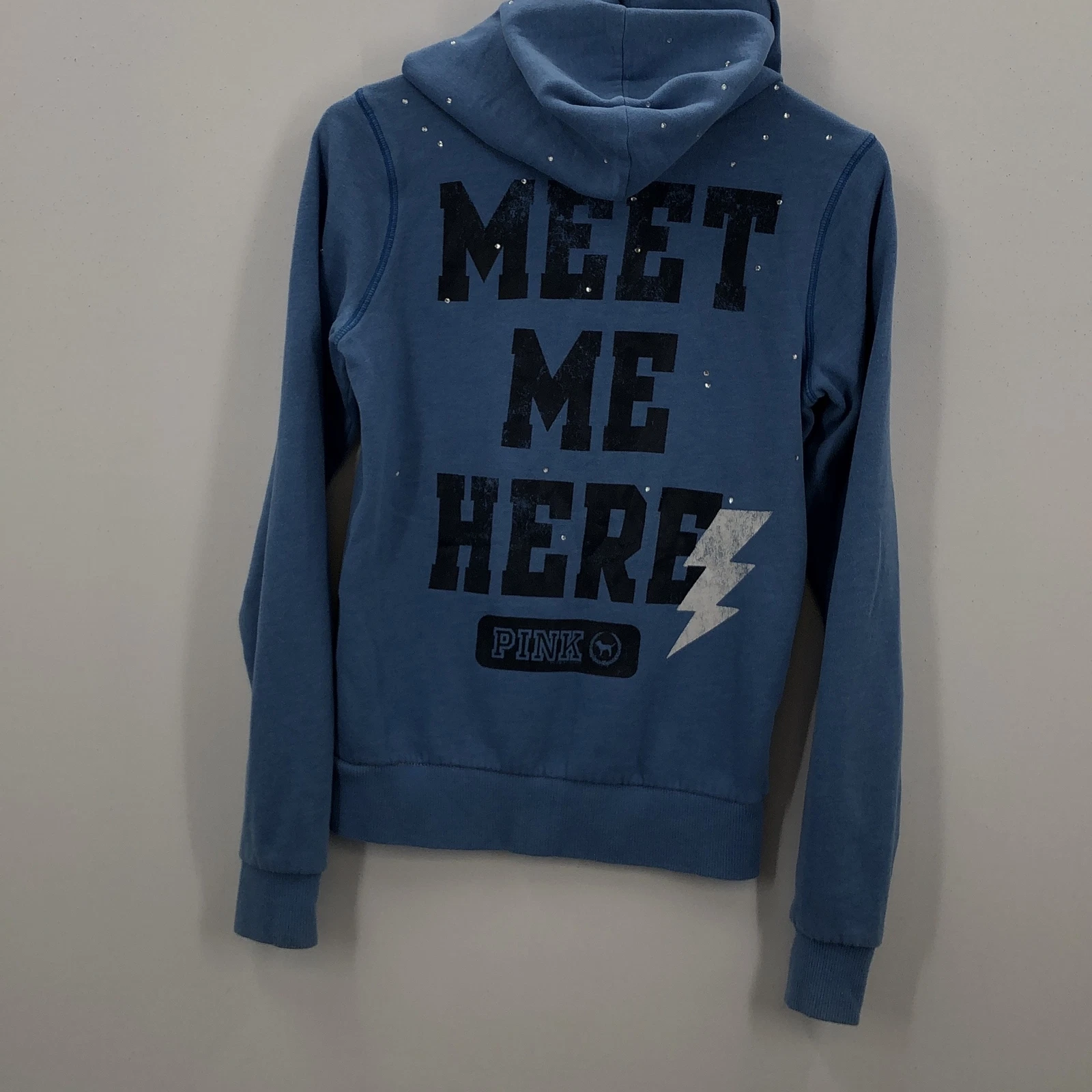 UNDERCOVER Felpa con cappuccio e zip intera Victorias Secret rosa donna blu manica lunga tasche taglia small