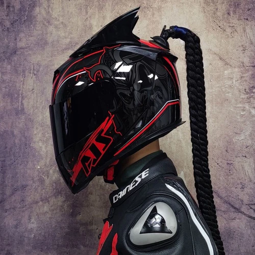 Men Women Full Face Safety Motorcycle Helmet With Horns and Braid DOT Approved - Bild 9 von 11