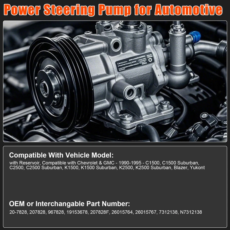 Power Steering Pump for Chevrolet GMC C1500 C2500 K1500 K2500 Suburban 1990-1995 - Image 3 of 4