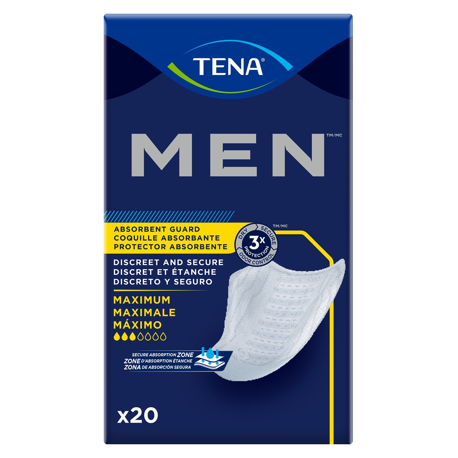 TENA Men Maximum Male Incontinent Pad Cup Shape 8" L 50600 Maximum 120