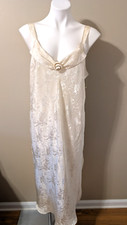 Vintage California Dynasty Women s Ivory Brocade Long Nightgown/Slip Dress Sz L