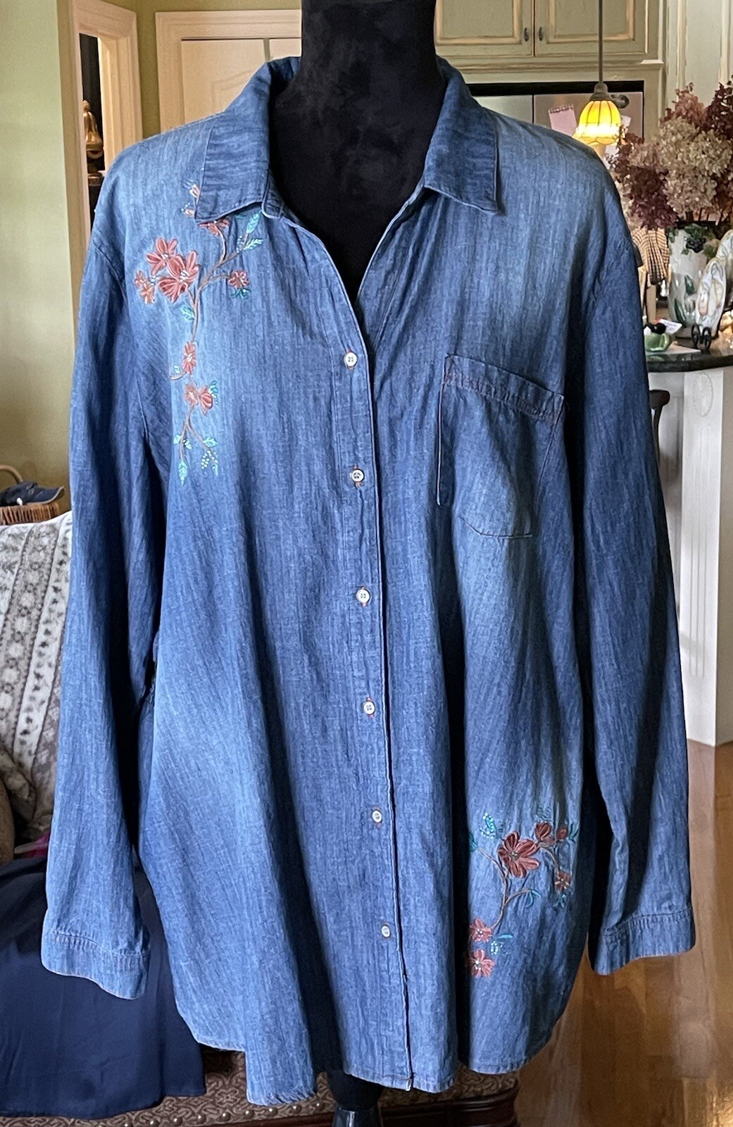 Multiples Button Front Lightweight Denim Long Sle… - image 2