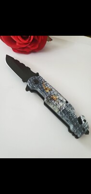 Eagle Print Folding Pocket Knife - Seatbelt Cutter & Window Breaker - Multi-tool
