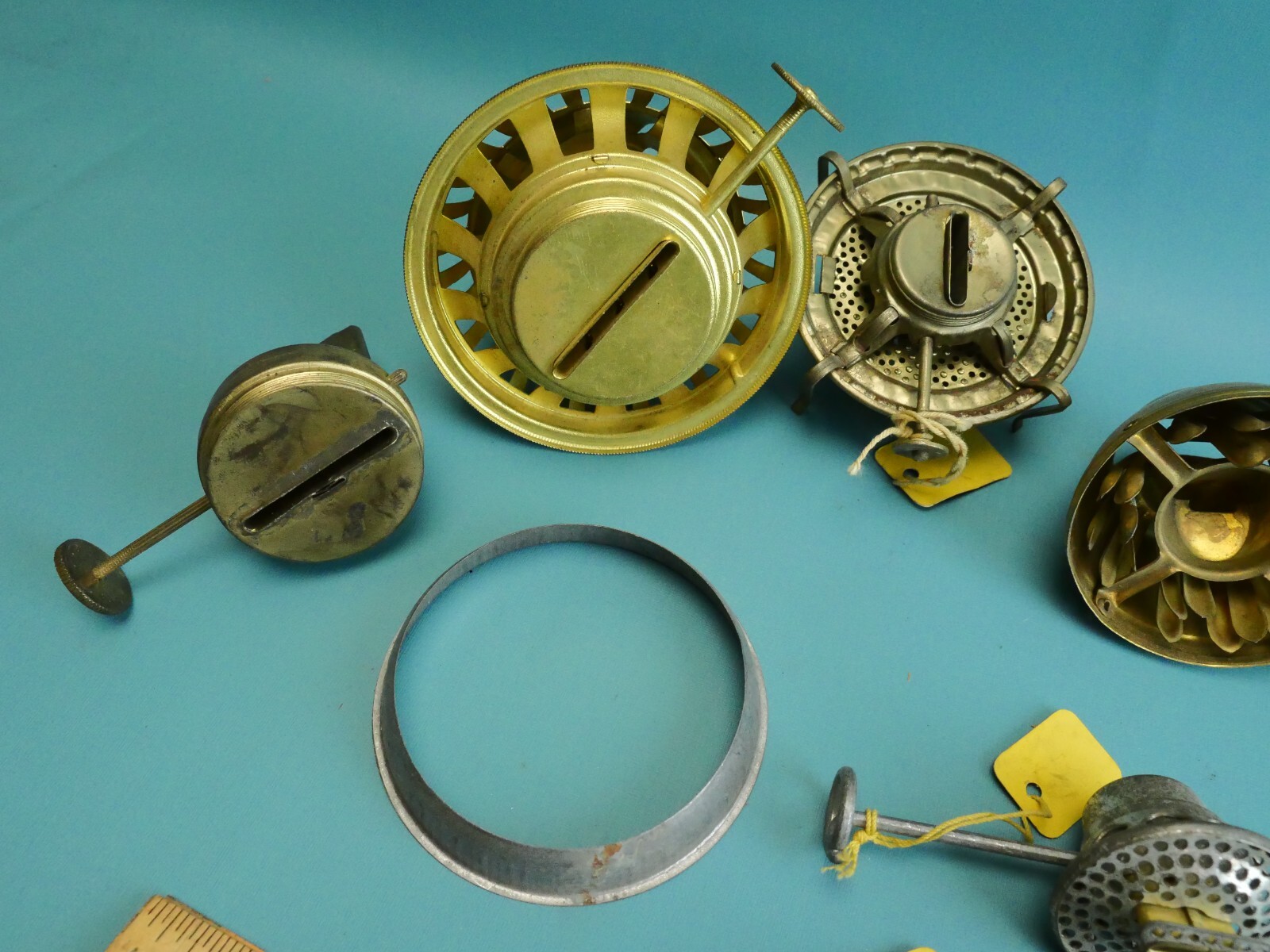 Lot Of 7 Antique / Vintage Kerosene Oil Lamp wick adjusters / burners