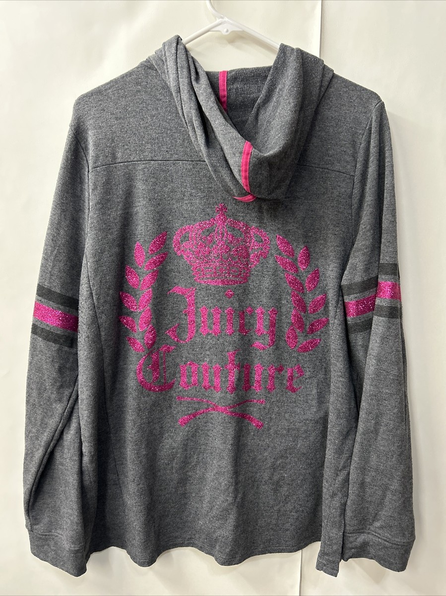 Juicy Couture Gray Pink Sparkly Hoodie Zip Up pullover Size XL
