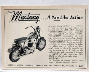 1960 Mustang Throughbred Scooter Vintage Print Ad Man Cave Glendale Ca 5"