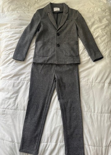 Boys suit houndstooth grey gray Zara size 9 10 adjustable waist