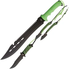 Frost Cutlery Four Piece Set Fixed Stainless Full Tang Blade Green Cord Wrapped